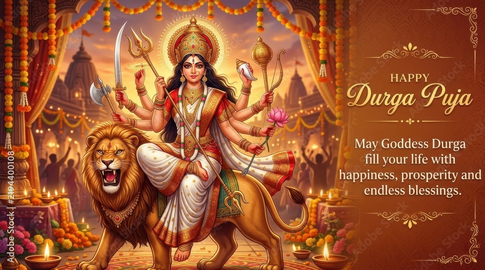 Obraz premium Durga Puja Greeting Card