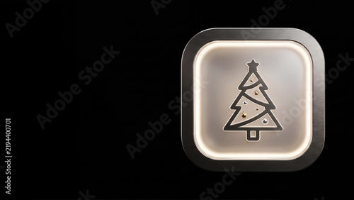 Sleek digital Christmas tree UI icon glowing on dark space background
