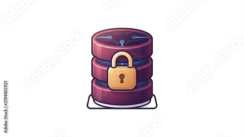  Secure Relational Database Stack with Padlock 3D Isometric Icon Isolated on White Background