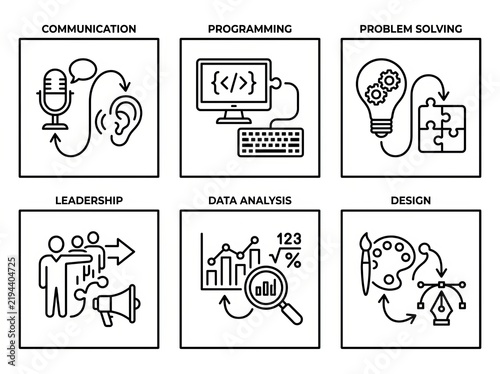 Modern Professional Skills Icons for Workplace and Education.