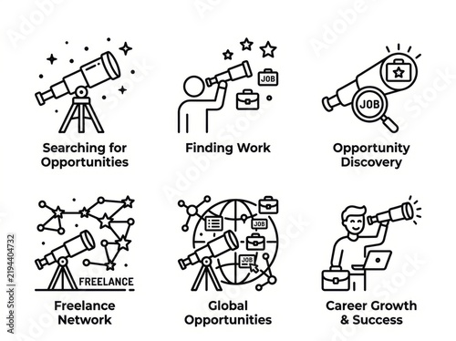 Career Growth and Opportunity Visual Icons Set.