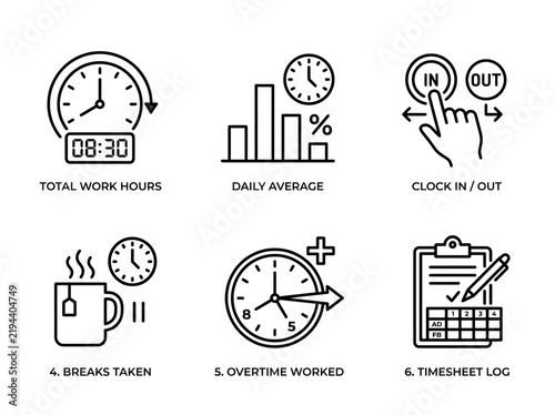 Time Management and Work Efficiency Icons.