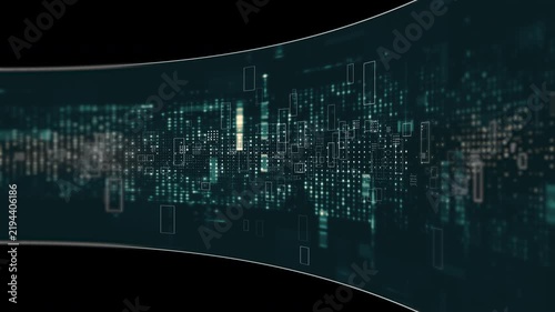 Abstract particle motion with vibrant colors, digital flowing particles, VR, futuristic sci-fi, tech innovation, and immersive cyber space background