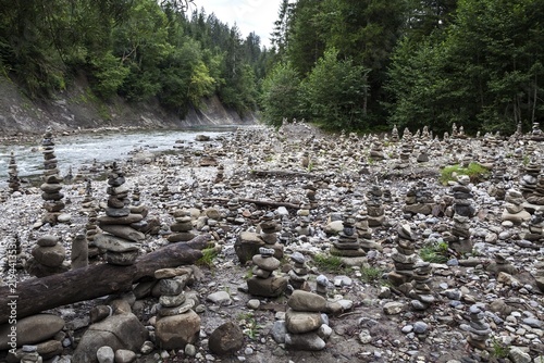 Cairn on the bank of the Breitach, near Oberstdorf, Oberallgäu, Allgäu, Bavaria, Germany