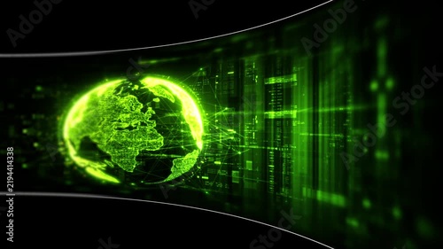 Abstract particle motion with vibrant colors, digital flowing particles, VR, futuristic sci-fi, tech innovation, and immersive cyber space background