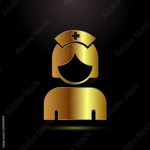 Golden nurse avatar icon, healthcare professional silhouette on black background.