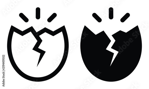 Set of high contrast minimalist black and white cracked egg icons representing the hopeful moment of birth for web design.