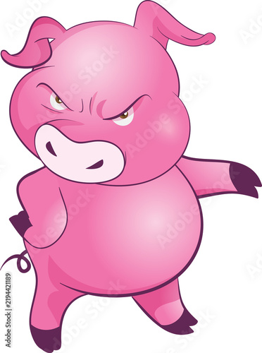Картината върху платно Angry Pink Pig Character Standing Pose