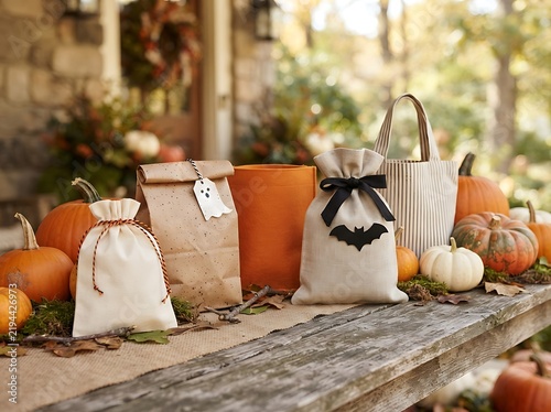 Charming halloween candy bags decorated with bats and spooky ghosts.
