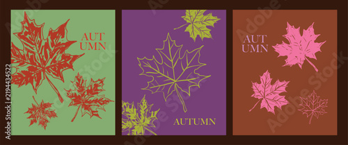 Autumn Maple Leaf Pattern Poster Set with Typography