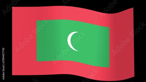 Maldives national flag waving gracefully in the wind against a clean black background