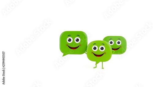 Playful Green And White Speech Bubble Characters Smiling Faces Large Eyes