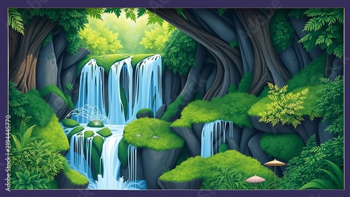 Cascading Waterfalls in Lush Green
