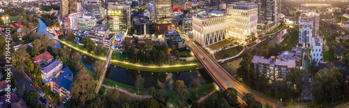 Aerial Parramatta CBD Sunset no sky pan
