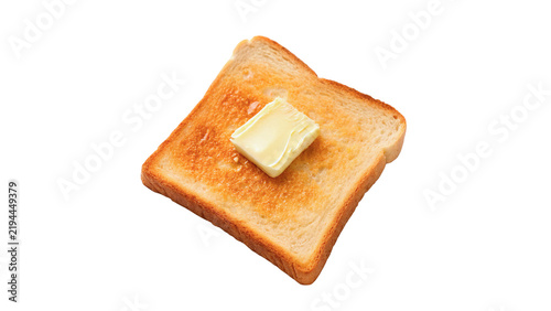 Slice of fresh toasted white bread with butter isolated on transparent background.