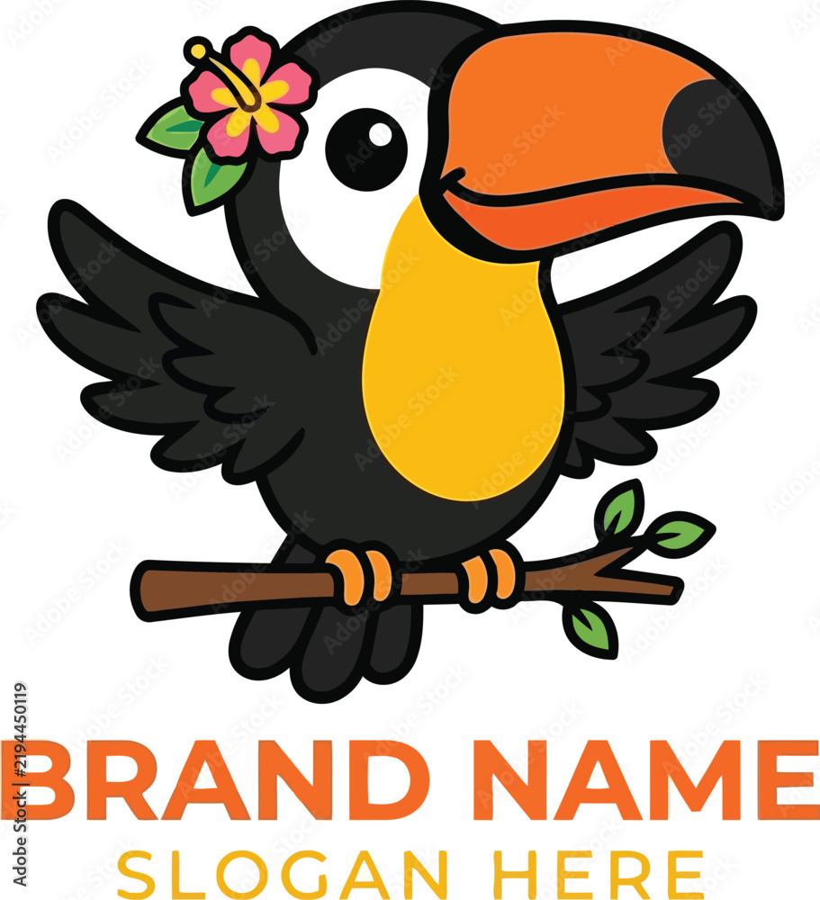 Fototapeta premium Cute Cartoon Toucan Bird Mascot Logo Illustration for Tropical Brand Identity Design on a Clean White Background