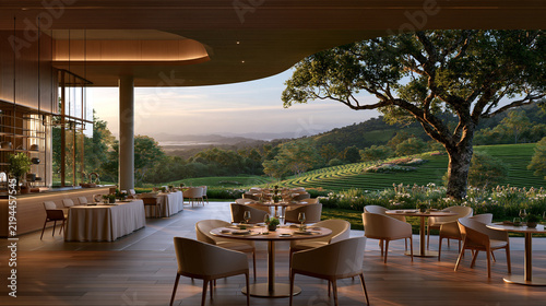 Open air restaurant overlooking terraced farms highlighting regenerative agriculture premium hospitality and regional cuisine experience