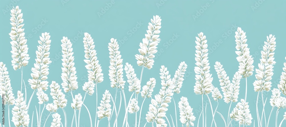 Obraz premium Minimalist Watercolor Wild Wheat Pattern Over Pastel Seafoam Green Airy Botanical Background Design