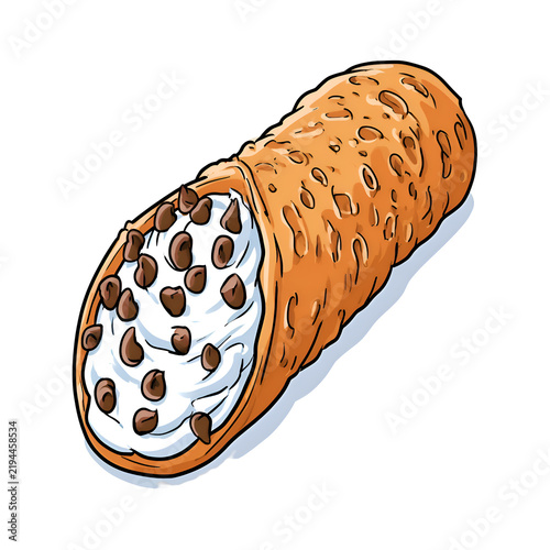 Italian cannoli pastry filled with sweet cream and chocolate chips