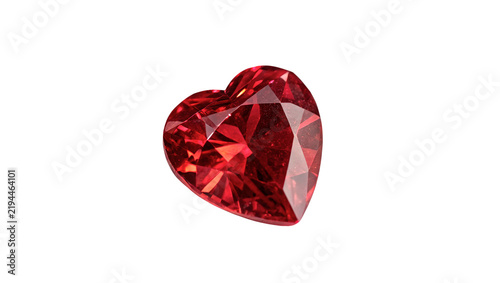 Cuadro en lienzo Beautiful heart shaped faceted red ruby crystal gemstone isolated on transparent background