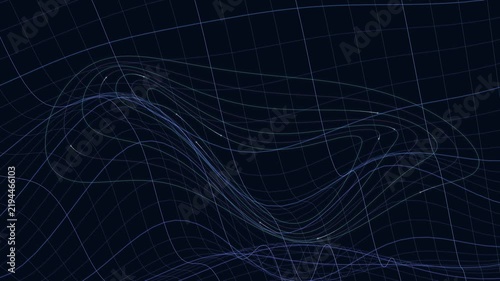 Abstract Quantum Field Wireframe Waves with Flowing Particle Paths, Dark Blue Digital Topology Undulating in a Seamless Loop