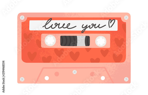 St. Valentine's Day vector illustration. Cassette tape with love songs.  Cassette with romantic songs. Template for Valentine greeting card. 