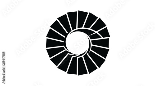 Abstract circular logo, geometric spiral icon, black minimalist sunburst vector