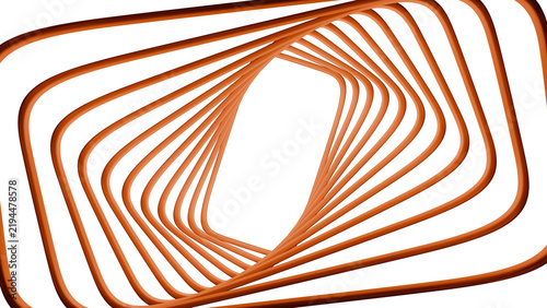 Cuadro en lienzo Orange rounded rectangular loops twist around an open center in an abstract 3D c