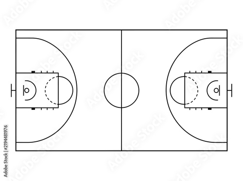 Fotografie Minimalist Basketball Court Layout Diagram - Overhead Top View Schematic for Str