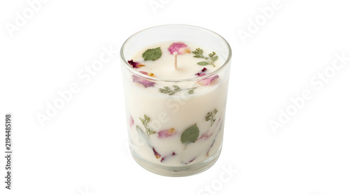 A candle with petals isolated on transparent background