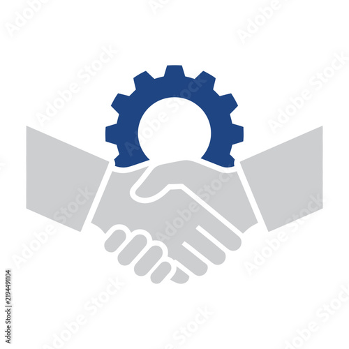 Handshake with gear symbol business partnership agreement