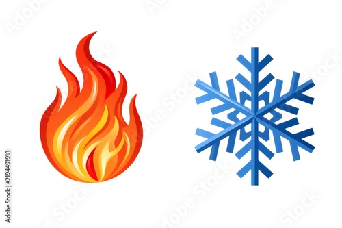 Fire flame and ice snowflake opposite concepts