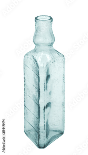 the vintage empty transparent blue glass measure bottle or the pharmacy vial