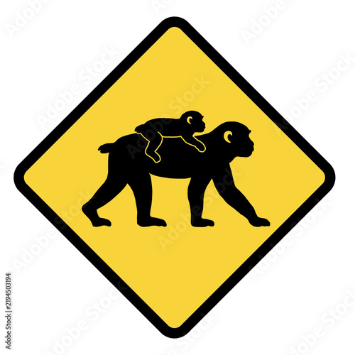 Mother and Baby Monkey Crossing Warning Sign Icon