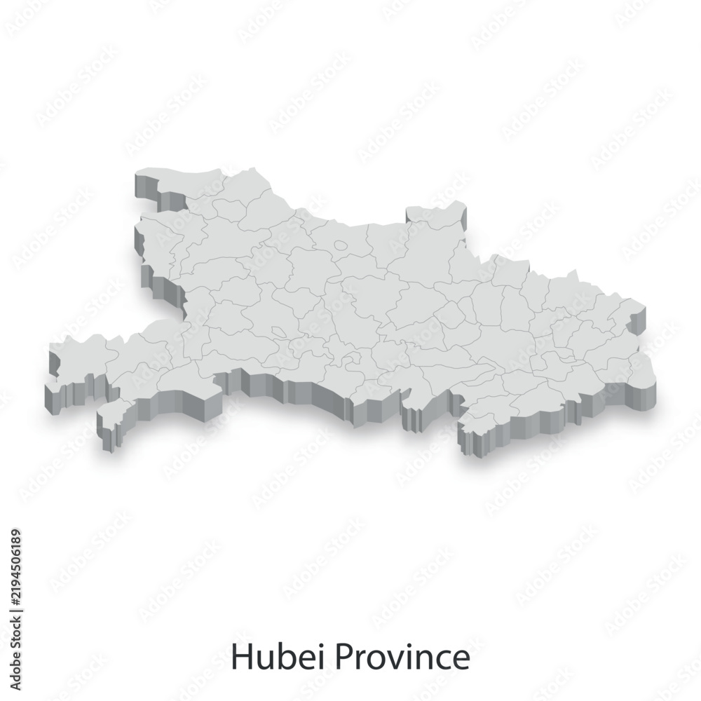 Fototapeta premium 3D Map of Hubei Province, China - Administrative Divisions