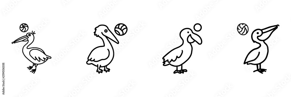 Fototapeta premium Bird And Pelican Hand Drawn Doodle Icon Set. Wildlife, Seabird, Beak And Nesting Pose Sketch Symbol Collection. Nature And Animal. Isolated Vector Illustration