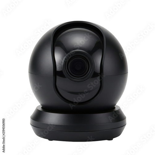 Modern black wireless security camera for indoor monitoring with surveillance