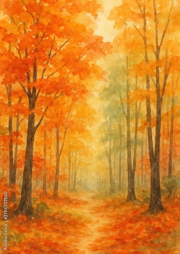 Obraz premium Vibrant autumn forest path scene.
