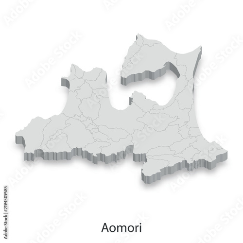 3D Map of Aomori Prefecture, Japan - Administrative Divisions