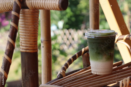 Iced matcha latte milk tea beverage drink