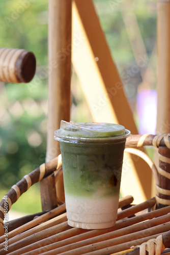 Iced matcha latte milk tea beverage drink