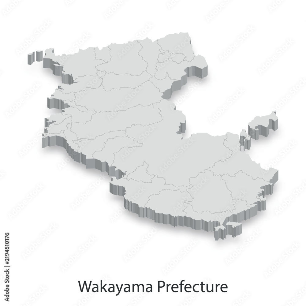 Fototapeta premium 3D Map of Wakayama Prefecture, Japan - Administrative Divisions