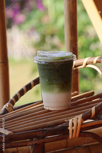 Iced matcha latte milk tea beverage drink