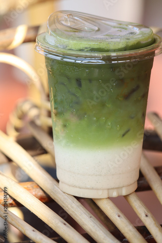 Iced matcha latte milk tea beverage drink