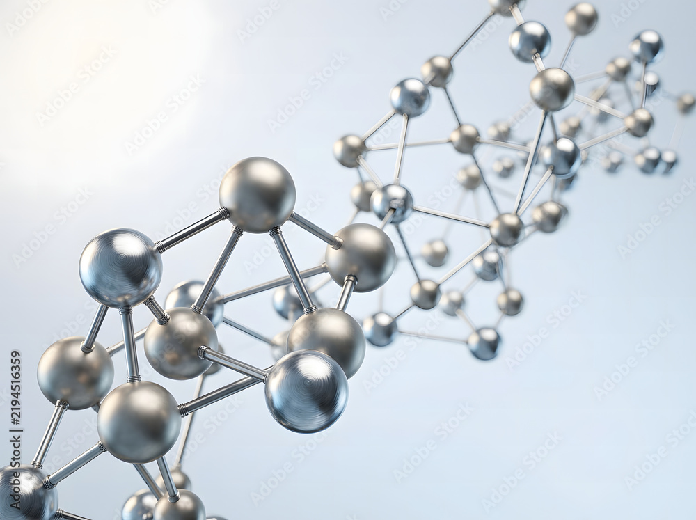 Obraz premium Molecular structure representing biotechnology and genetic engineering with a bright scientific aesthetic