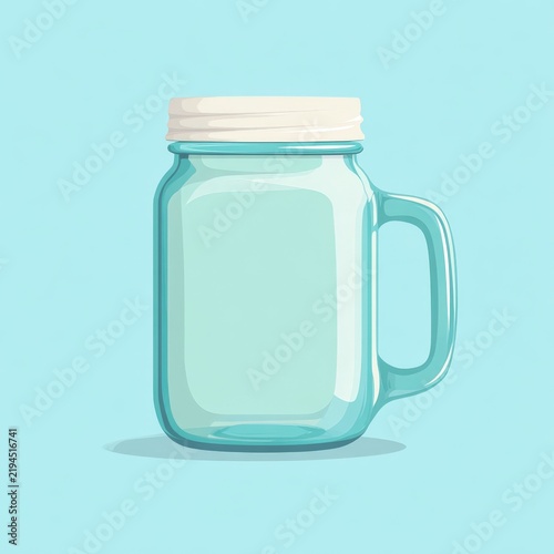 Blue Glass Mason Jar with Handle and Lid - Isolated Vector Illustration