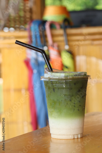 Iced matcha latte milk tea beverage drink