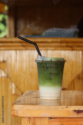 Iced matcha latte milk tea beverage drink