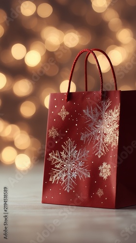 Red Christmas Gift Bag with Golden Snowflake Design
