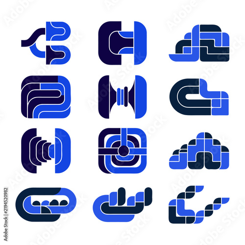 Abstract data processing and network flow icon set vector for technology UI and cloud system.